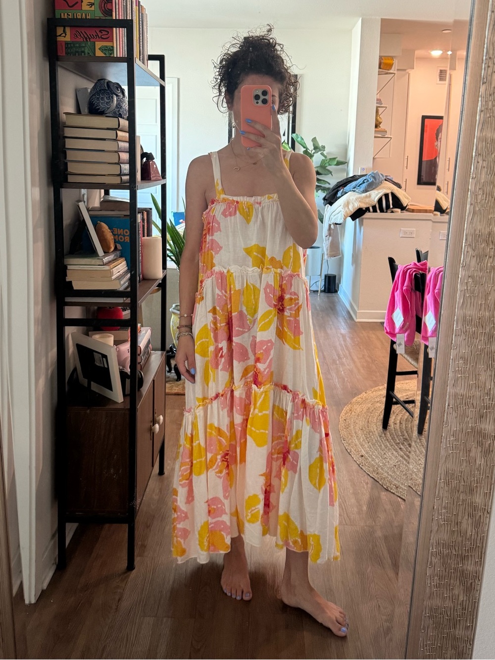Free People Spaghetti-Strap Floral Maxi Dress in Pink & Yellow